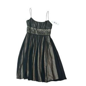 Jones New York black beaded silk baby doll sheer formal cocktail dress 4 new